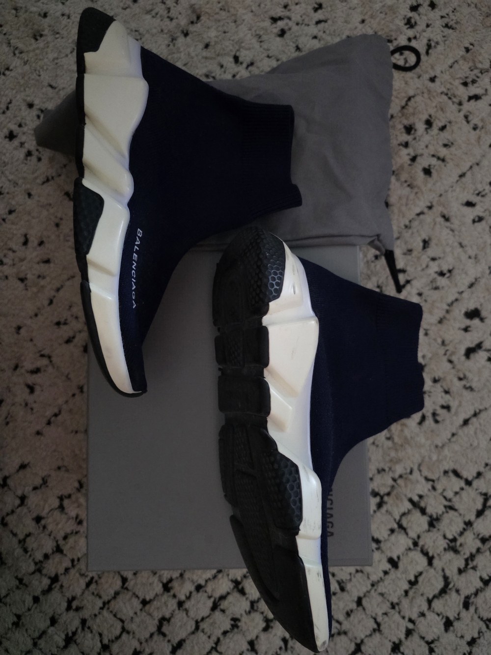 Balenciaga Navy and White Sock-Style Trainer